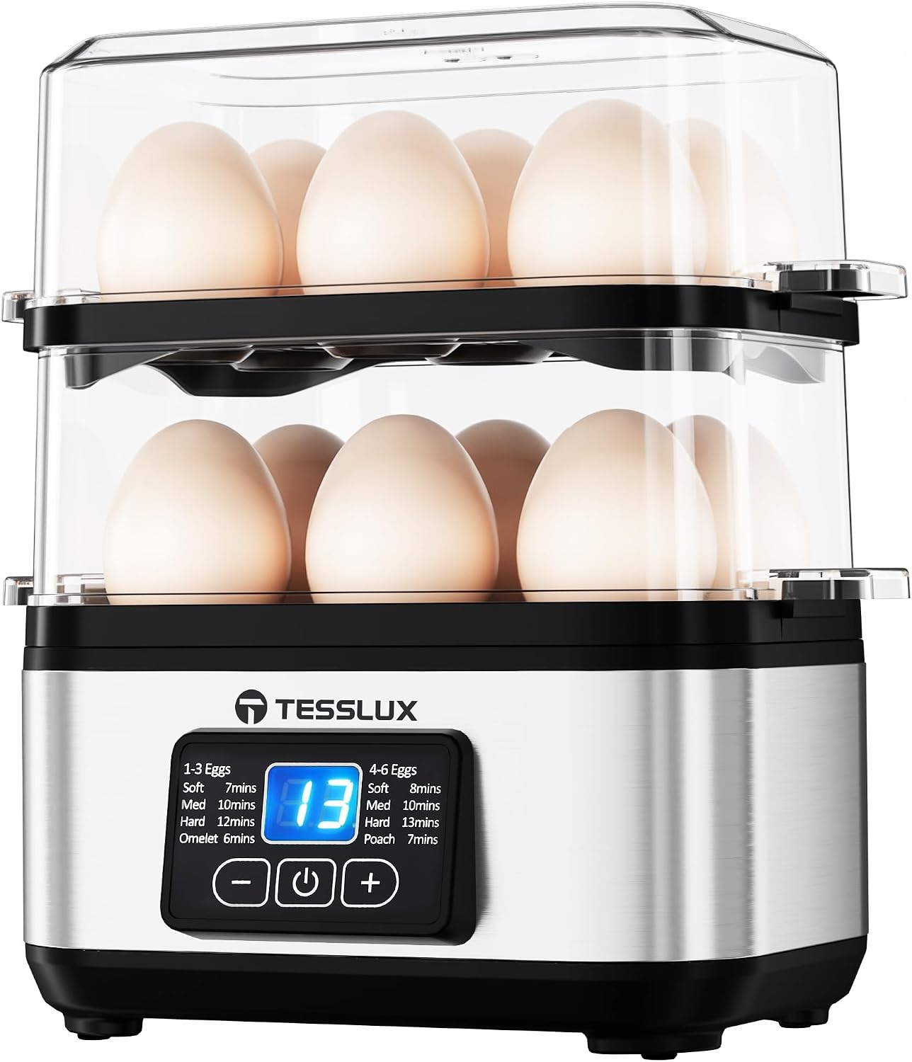 Aldernest Egg Cooker, Dual Layer, 12 Egg Capacity, Hard Boiled, Poached, Silver