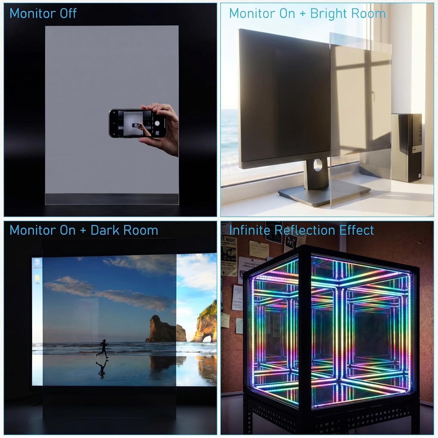 Aldernest 6 Packs Two Way Mirror 12" x 16" x 0.04" Acrylic Infinity See Through Mirror 30% Transparent