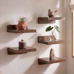 Aldernest 5 Set Small Floating Shelves, 5'' Wood Wall Shelf, Brown, 5.12 x 5.12 x 1.57 inches