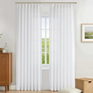 Ashenby White Pinch Pleated Sheer Curtains 40Wx90L 2 Panels