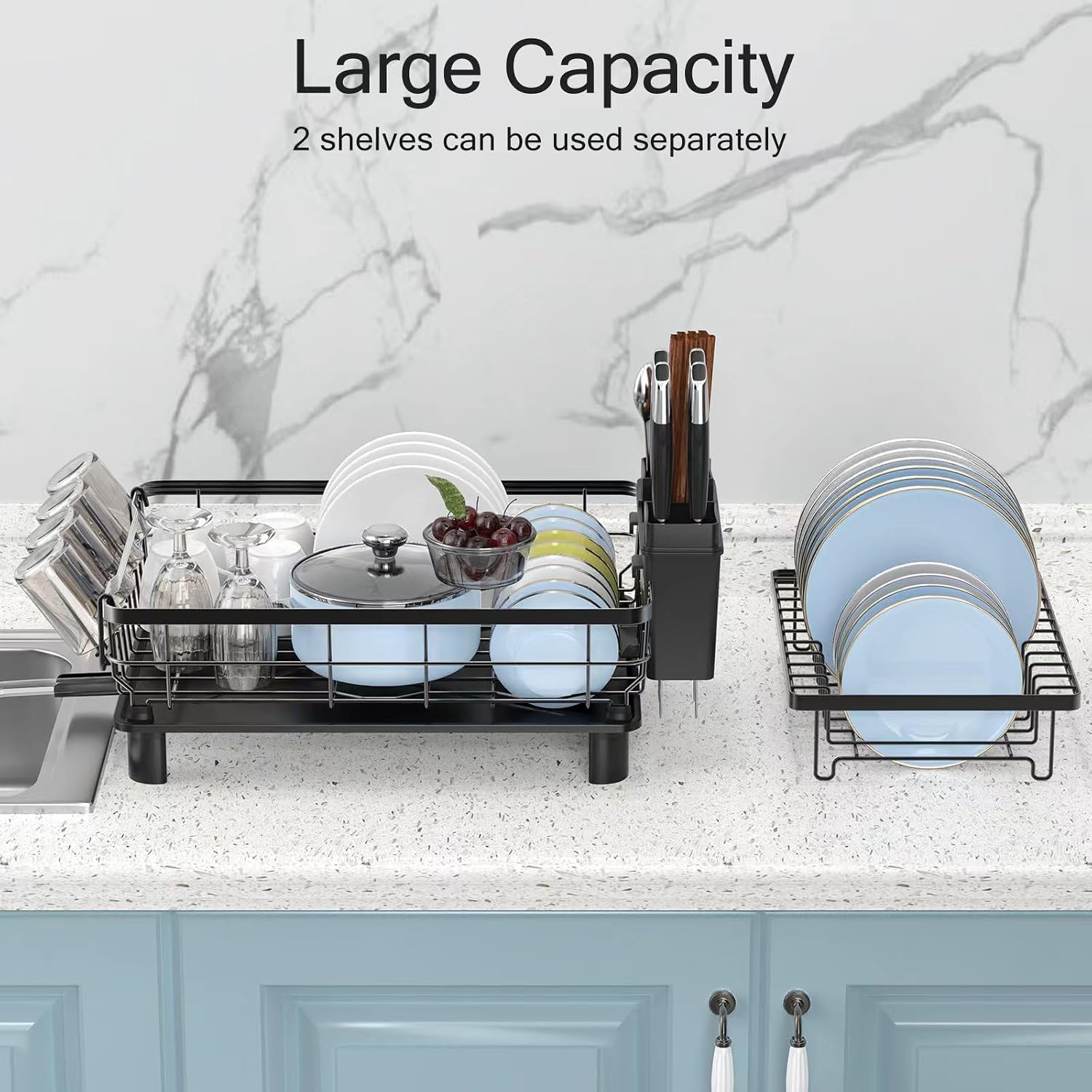 Barleyfield Small 2 Tier Dish Drying Rack, Space Saving Dish Racks for Kitchen Counter, 2.1 pounds