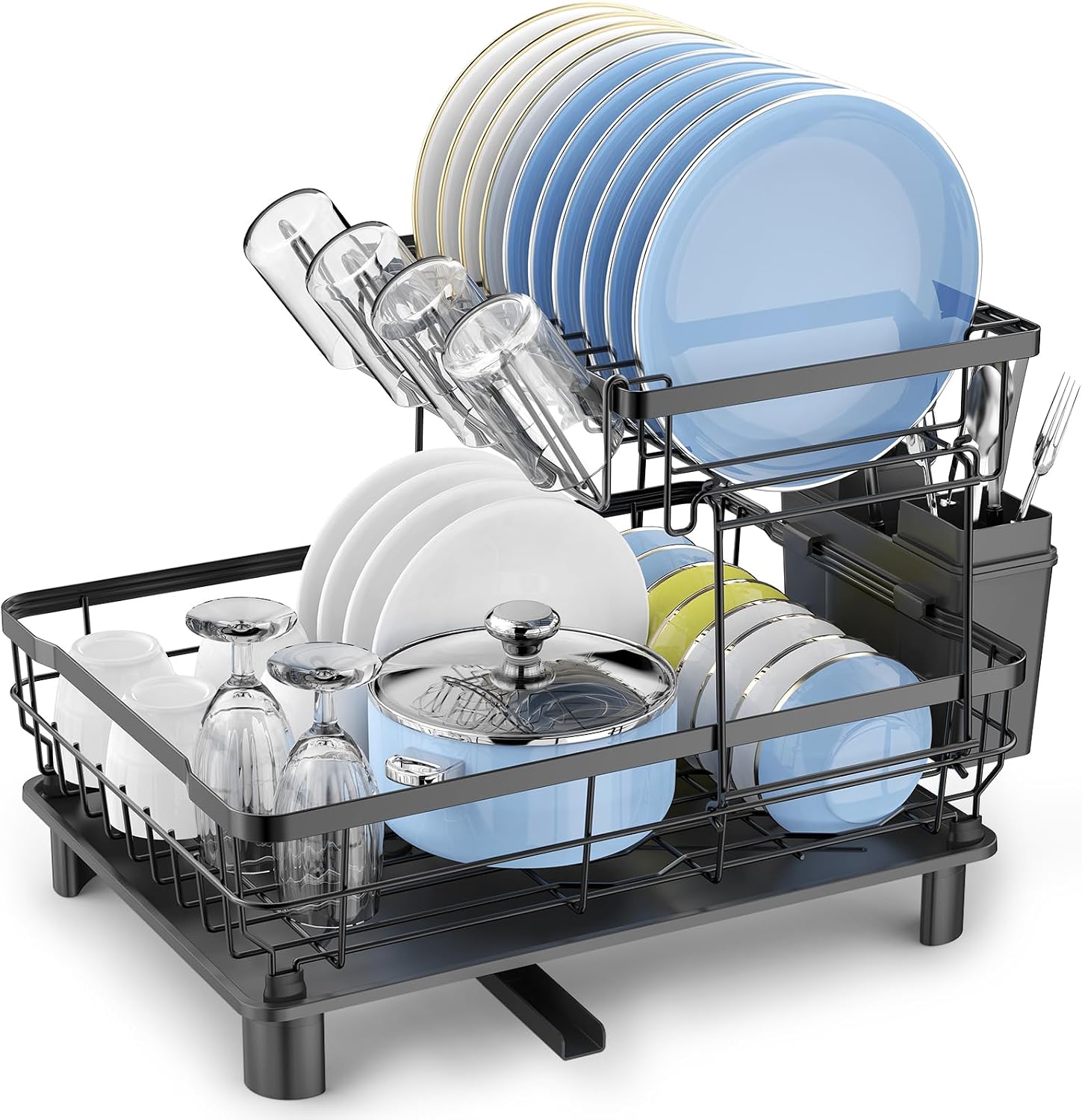 Barleyfield Small 2 Tier Dish Drying Rack, Space Saving Dish Racks for Kitchen Counter, 2.1 pounds
