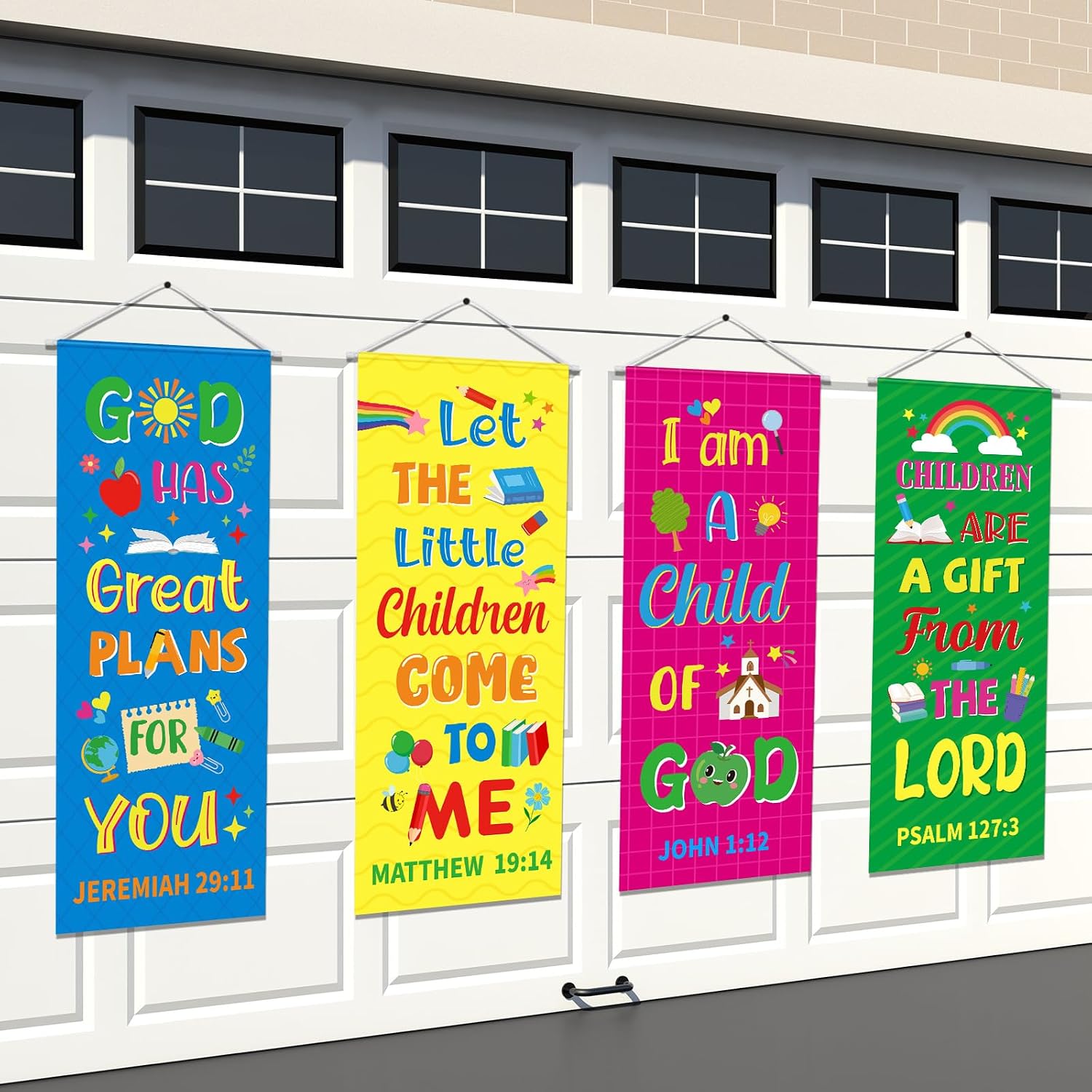 Ashenby 4 Pcs Church Banners for Sanctuary Wall Rainbow Cartoon, 7.36 ounces, colored