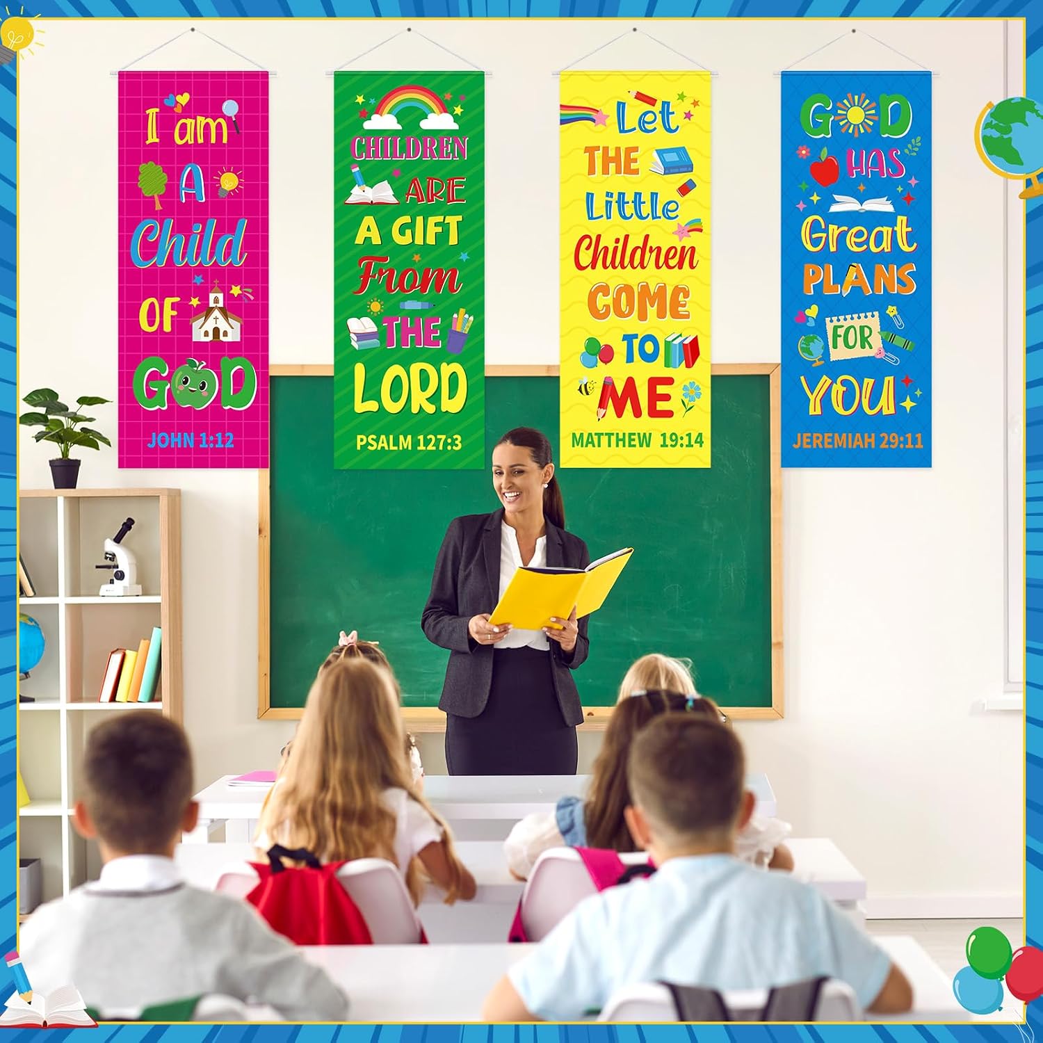 Ashenby 4 Pcs Church Banners for Sanctuary Wall Rainbow Cartoon, 7.36 ounces, colored