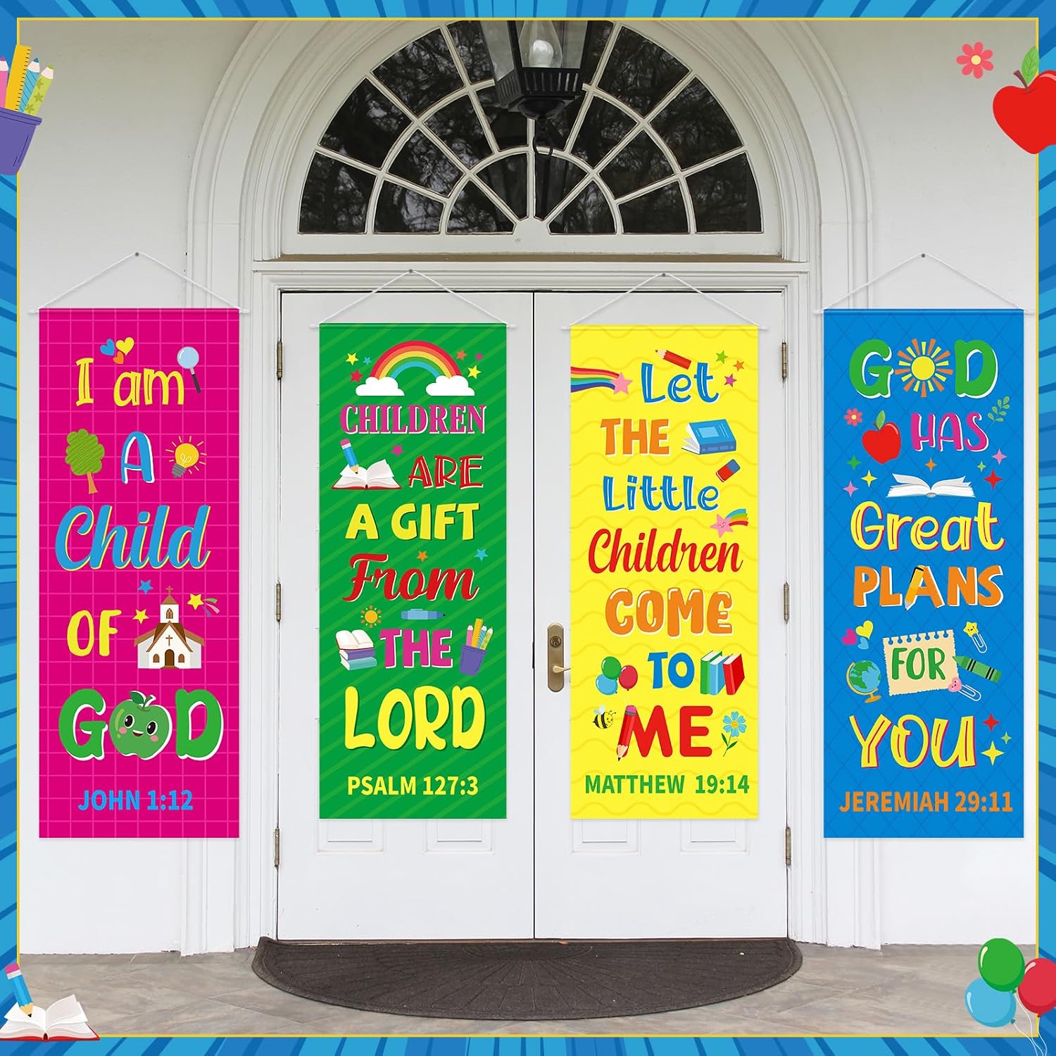 Ashenby 4 Pcs Church Banners for Sanctuary Wall Rainbow Cartoon, 7.36 ounces, colored