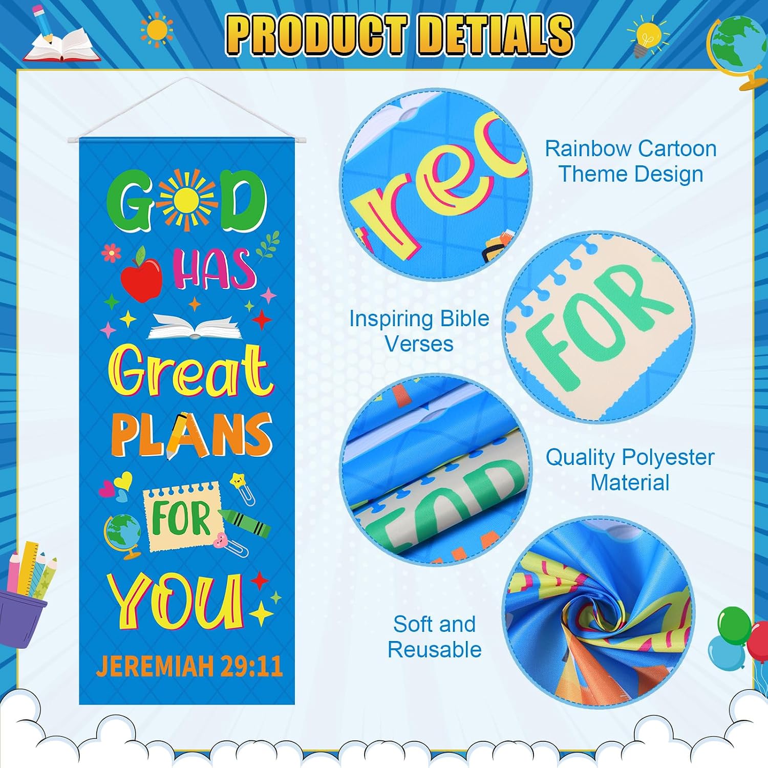 Ashenby 4 Pcs Church Banners for Sanctuary Wall Rainbow Cartoon, 7.36 ounces, colored