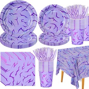 Tanglewick K-Demon Hunters Birthday Tableware Decor for 20, Purple Energy Pattern, Demon Hunter Tableware