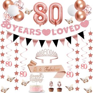 Ashenby 80th Birthday Decorations for Women Rose Gold, 32 Count