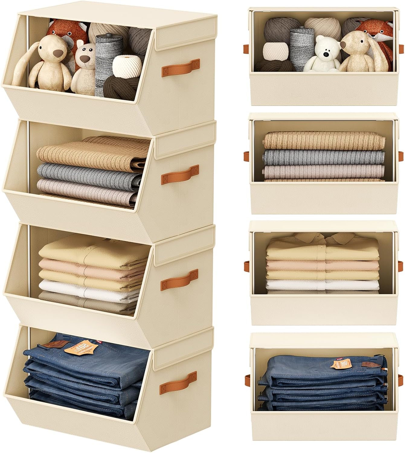 Barleyfield Stackable Closet Organizers and Storage Bins, 16 ounces, Beige, 4 Count