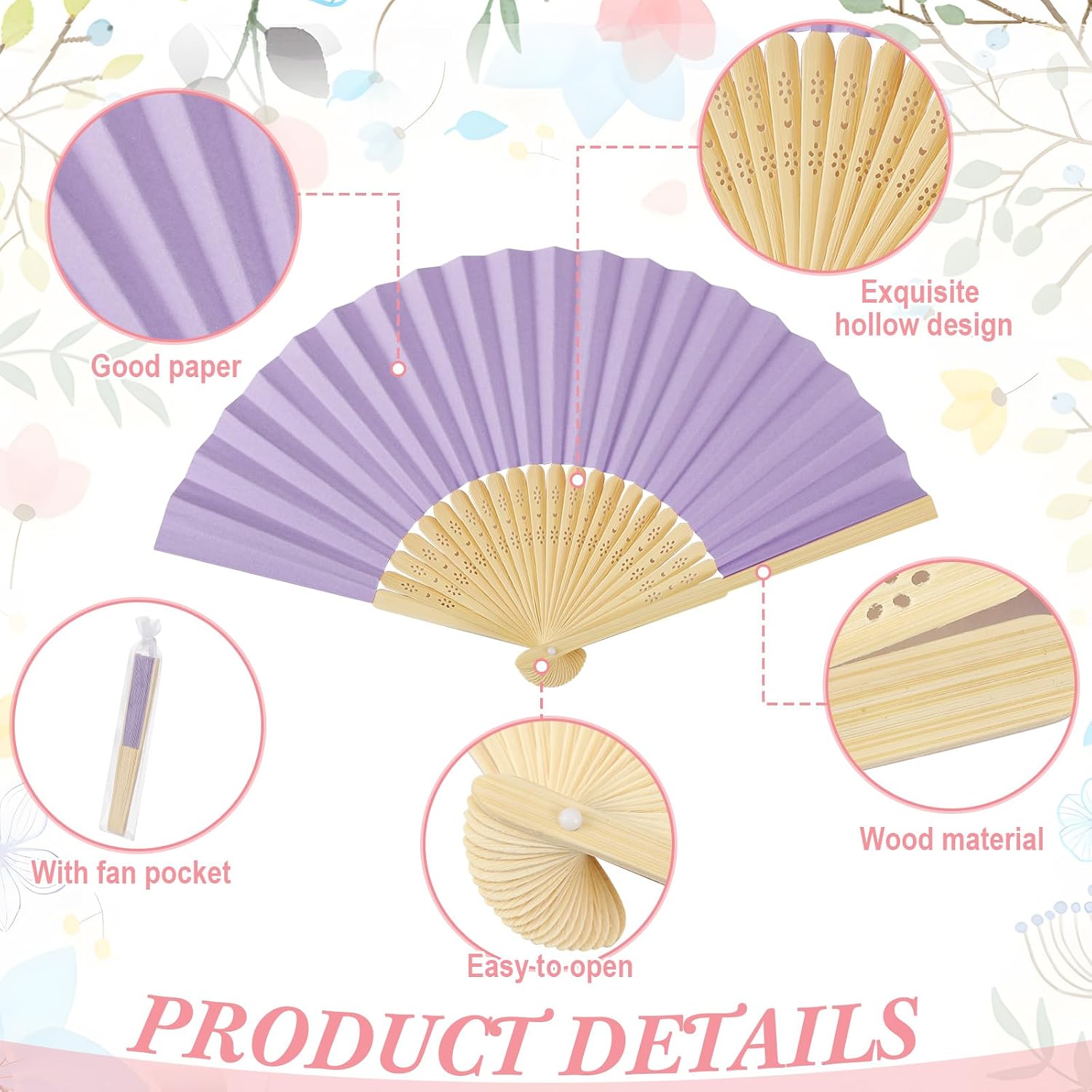 Aldernest 50 Pcs Folding Paper Fans Bulk Wedding Fans for Guests, Pastel, 2.64 pounds