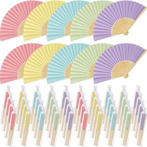 Aldernest 50 Pcs Folding Paper Fans Bulk Wedding Fans for Guests, Pastel, 2.64 pounds