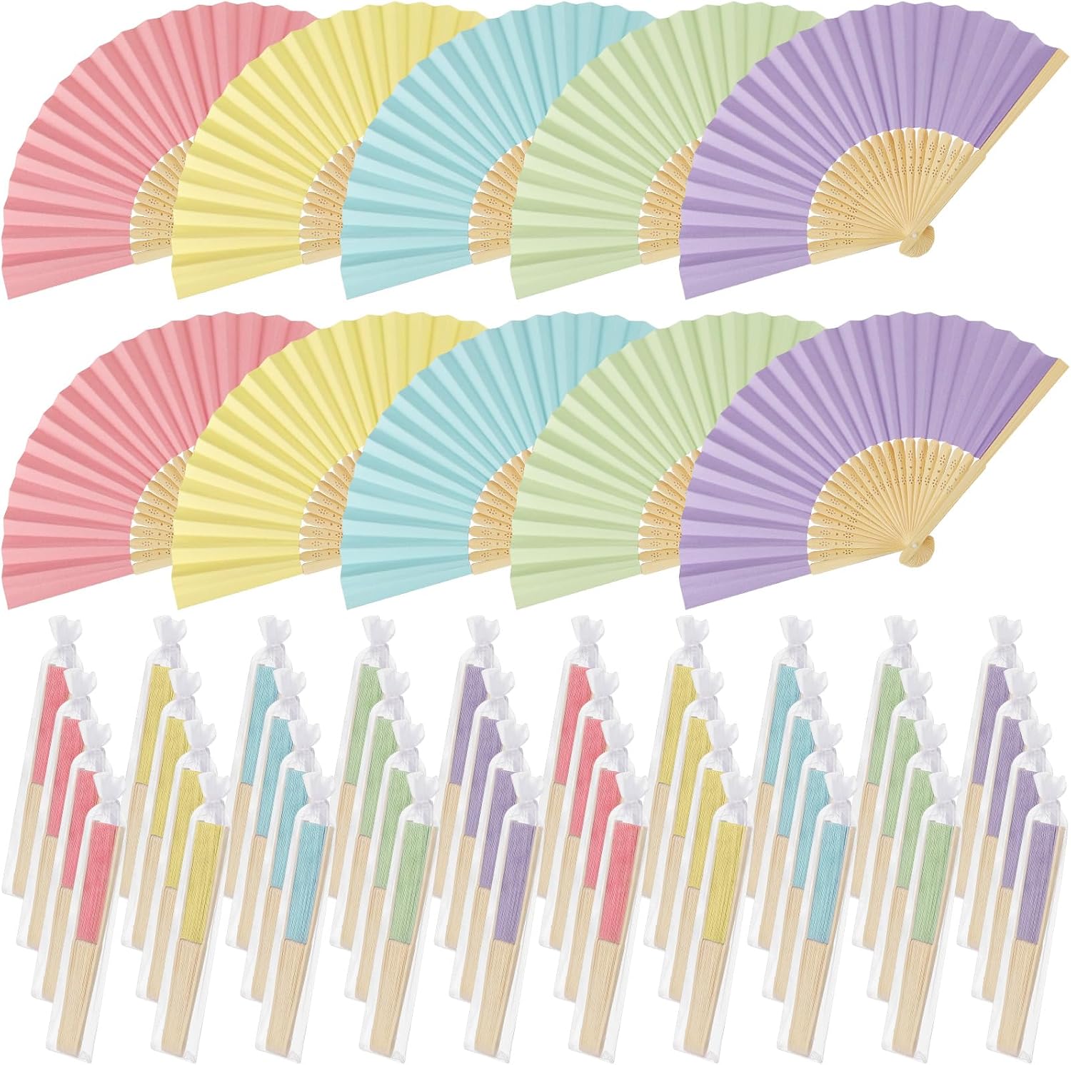 Aldernest 50 Pcs Folding Paper Fans Bulk Wedding Fans for Guests, Pastel, 2.64 pounds