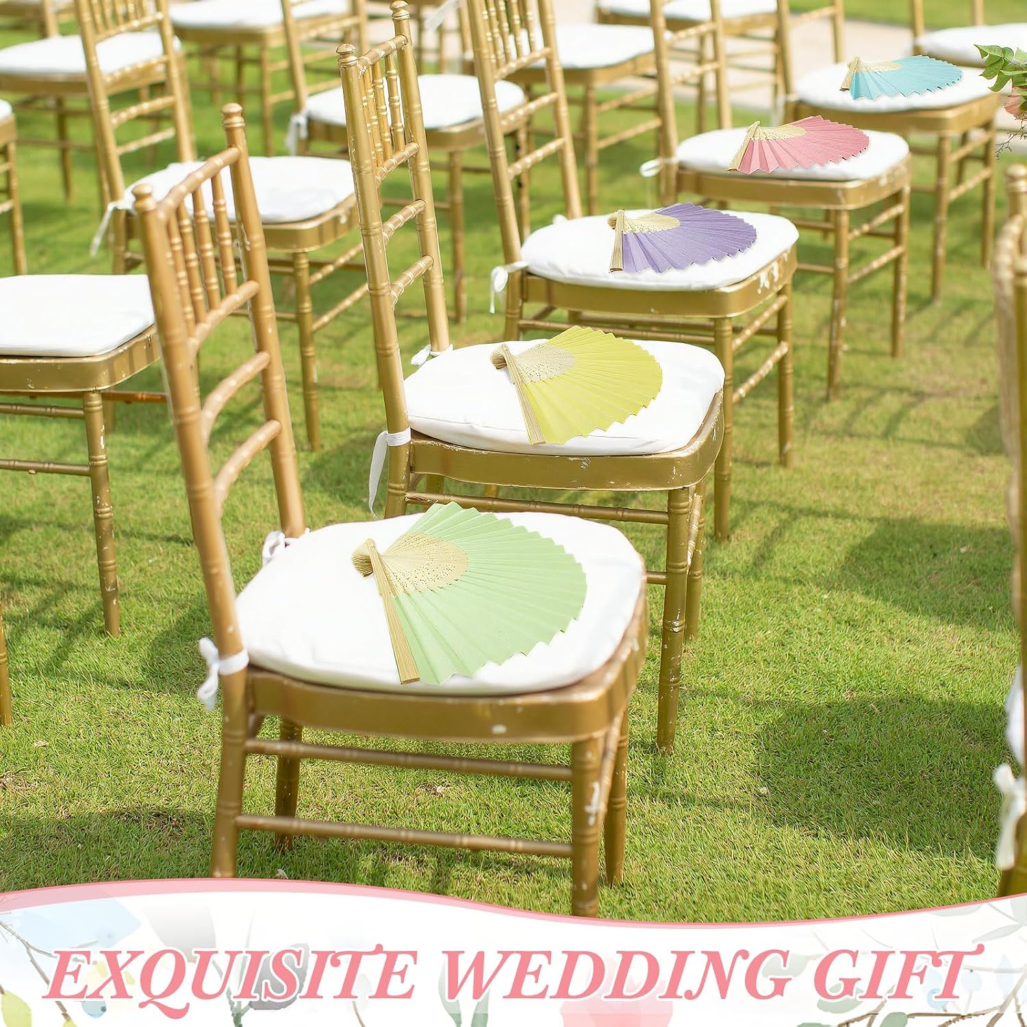Aldernest 50 Pcs Folding Paper Fans Bulk Wedding Fans for Guests, Pastel, 2.64 pounds