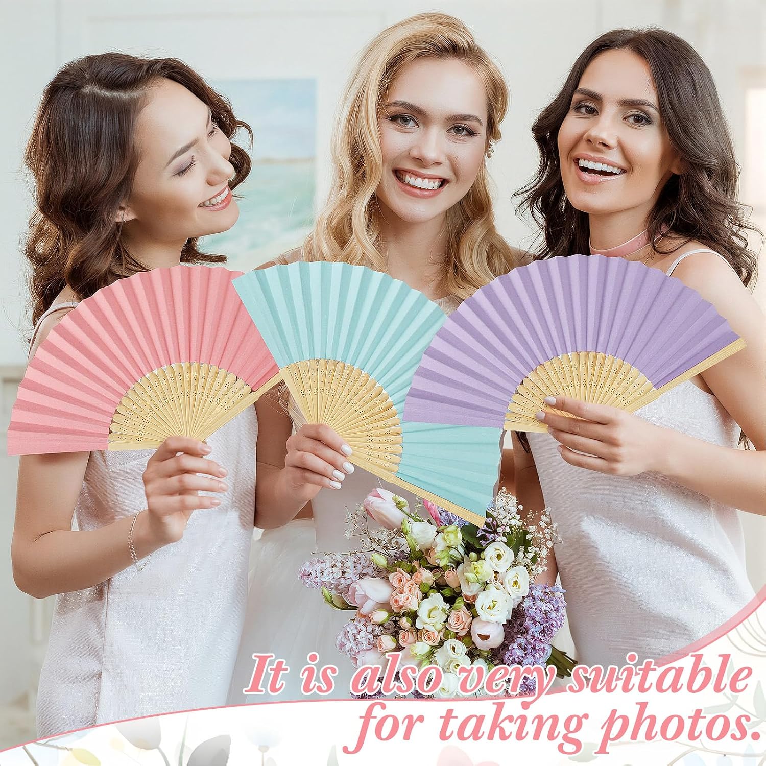 Aldernest 50 Pcs Folding Paper Fans Bulk Wedding Fans for Guests, Pastel, 2.64 pounds