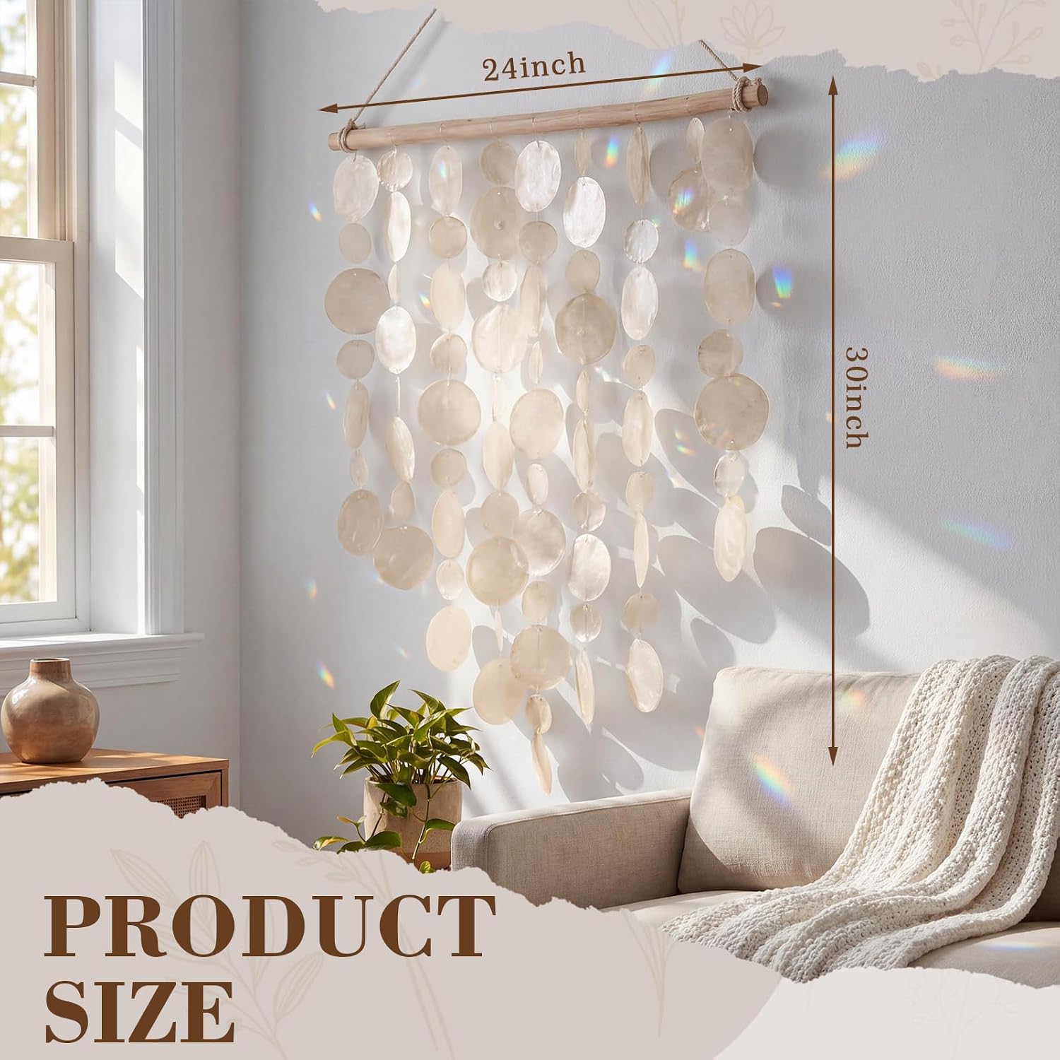 Aldernest 1 Pcs Capiz Shell Wall Decor Art Hanger, White, 24x30 Inch, 1.1 pounds
