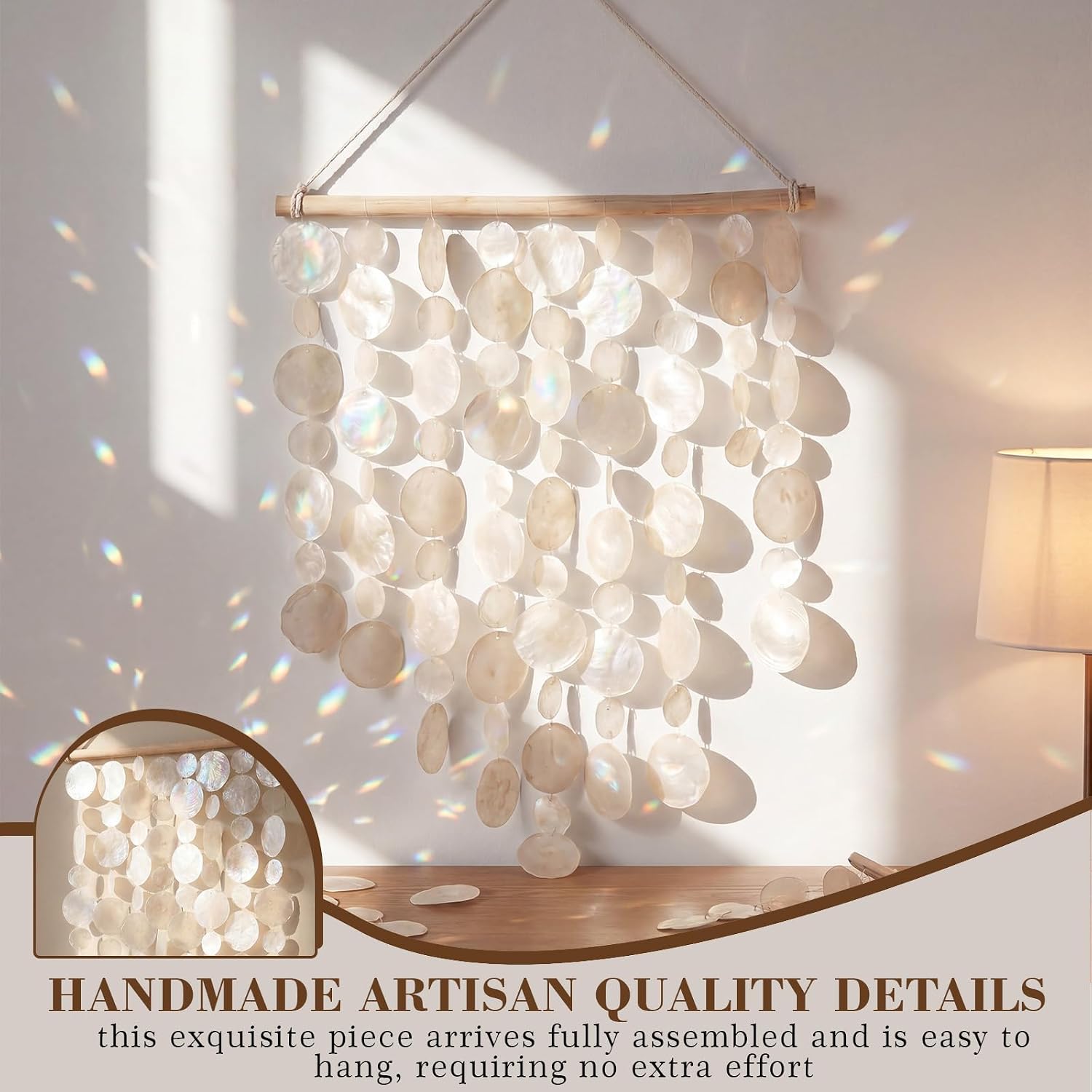 Aldernest 1 Pcs Capiz Shell Wall Decor Art Hanger, White, 24x30 Inch, 1.1 pounds
