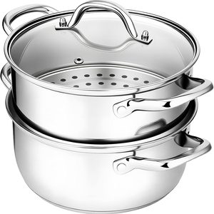 VelloHome 3.2QT Stainless Steel Steamer for Cooking with Food Steamer Basket, Silver