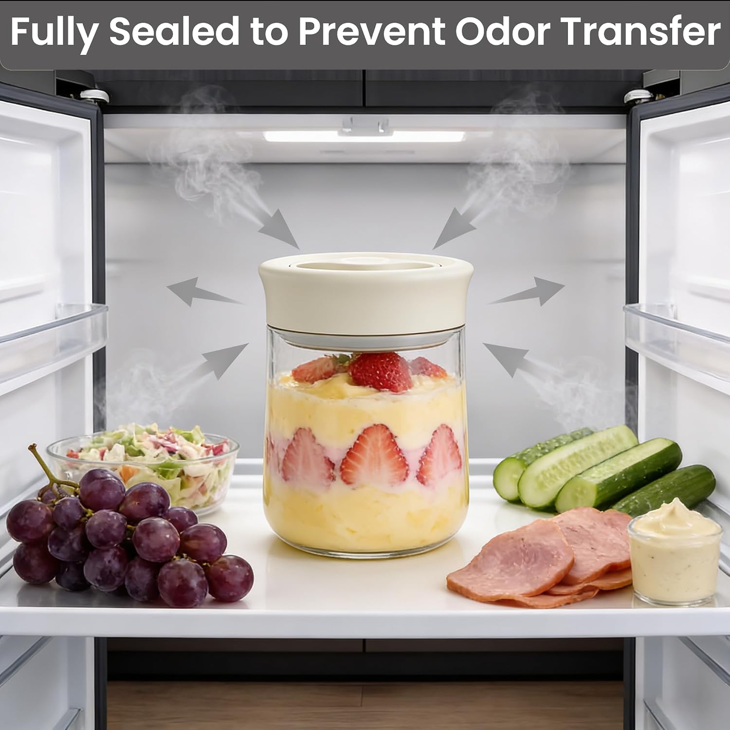Aldernest Wide Mouth Overnight Oats Jar with Airtight Lids 27oz Yellow White 2Pcs, 27 OZ(800ml), Yellow + Beige