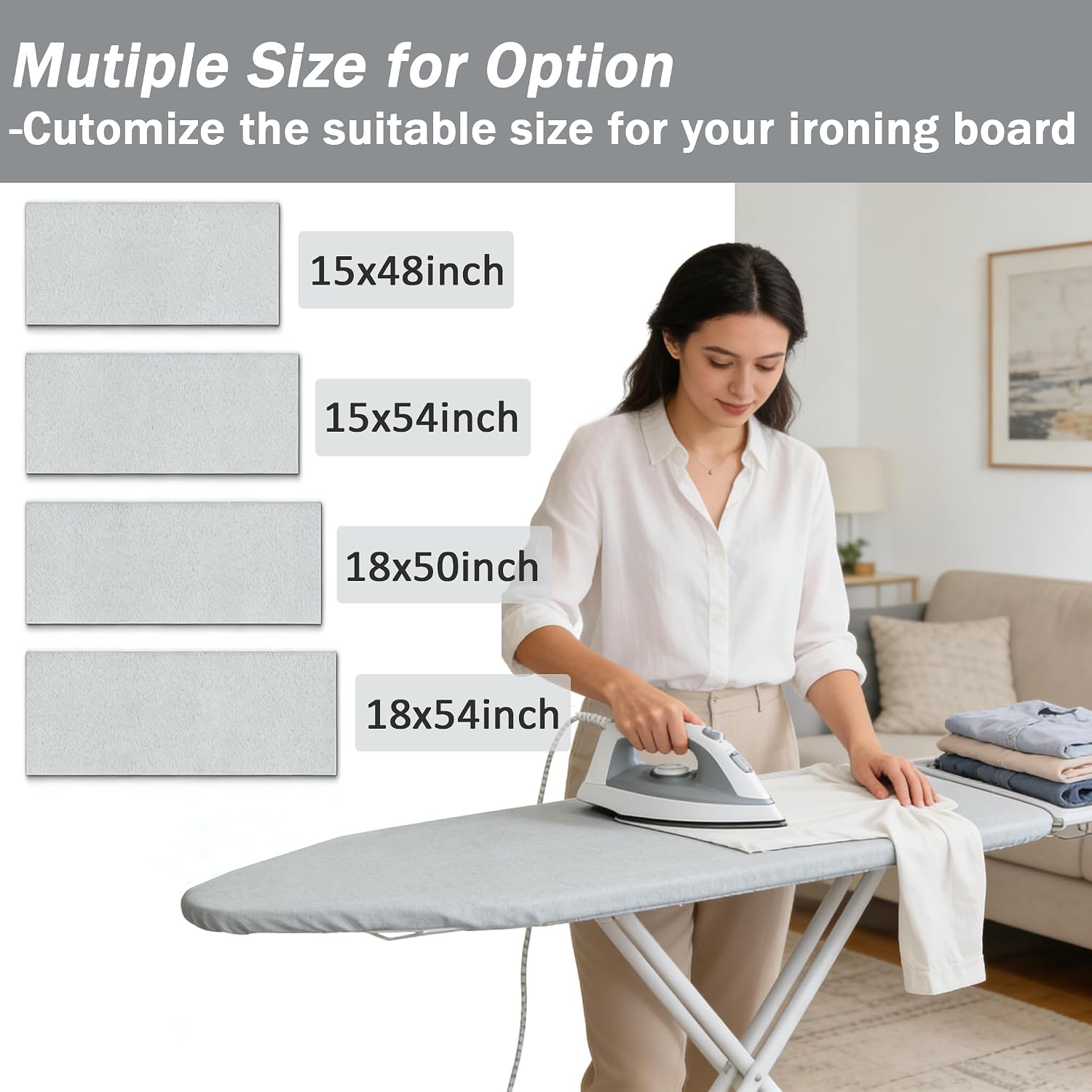 Grovemark Heavy Duty 10mm Felt Ironing Board Pad, Replacement Pad Fits Up to 54x18In, 15.2 ounces