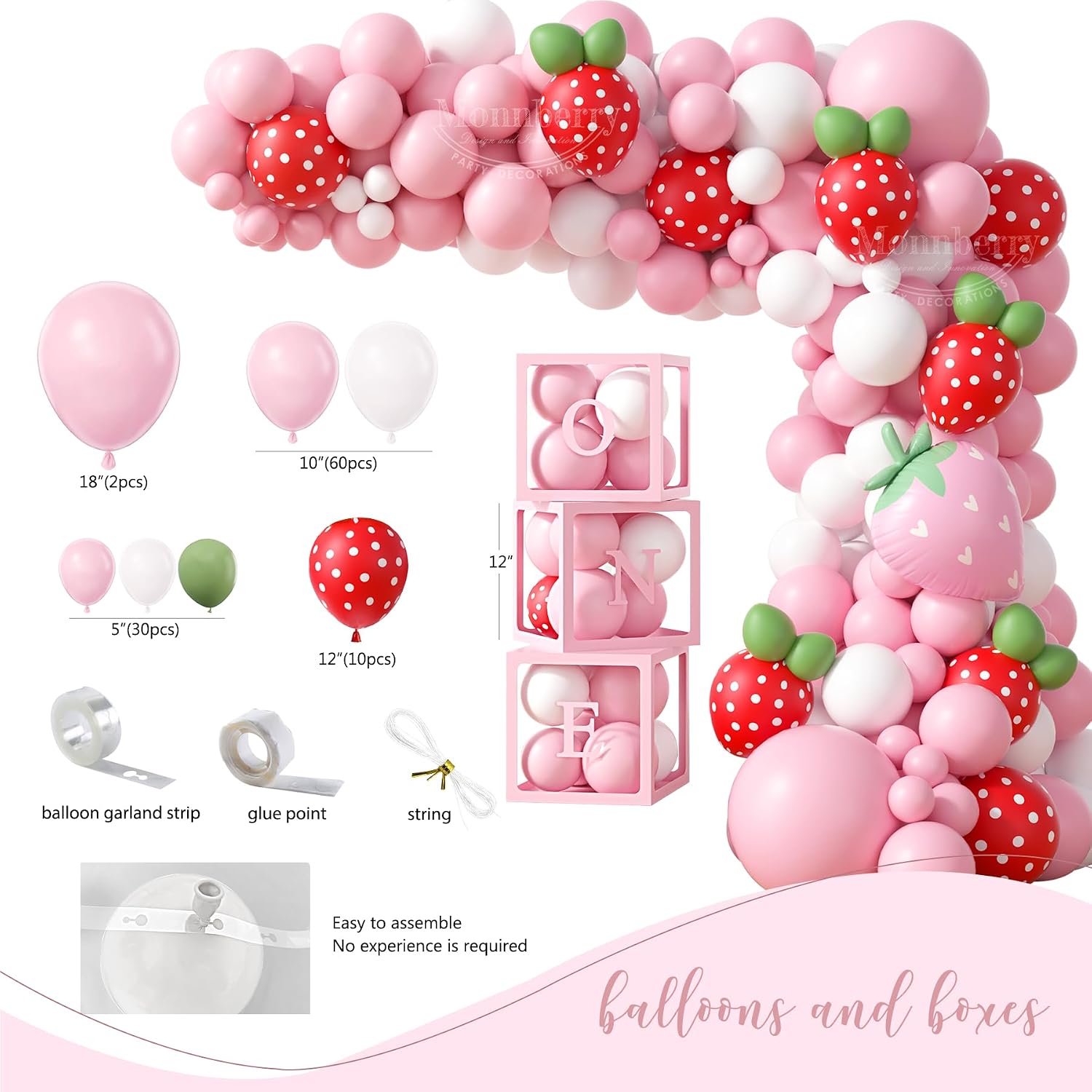 Ashenby Berry First Birthday Decorations for Girls, Pink Red