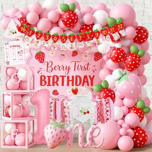 Ashenby Berry First Birthday Decorations for Girls, Pink Red