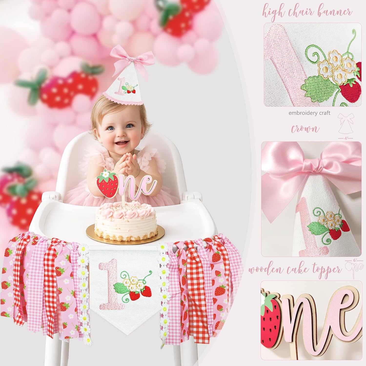 Ashenby Berry First Birthday Decorations for Girls, Pink Red