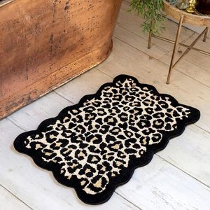 Aldernest Scalloped Cheetah Rug Leopard Print Bathroom Mat 20 x 31, Black, 8" x 10"