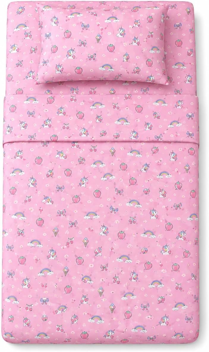 Aldernest Twin Kids Printed Cotton Sheet Set, 100% Cotton, 16" Deep, 3-Piece