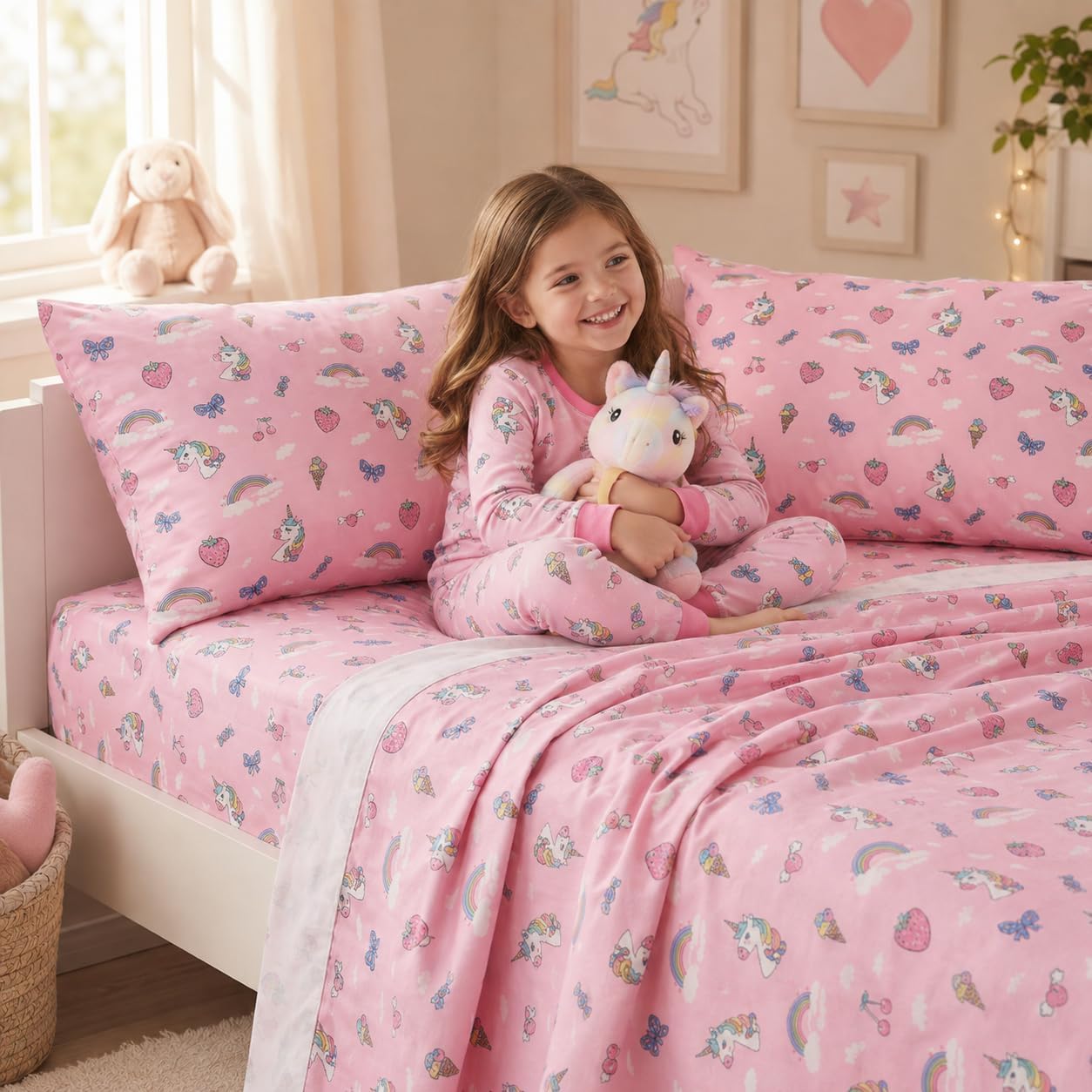 Aldernest Twin Kids Printed Cotton Sheet Set, 100% Cotton, 16" Deep, 3-Piece