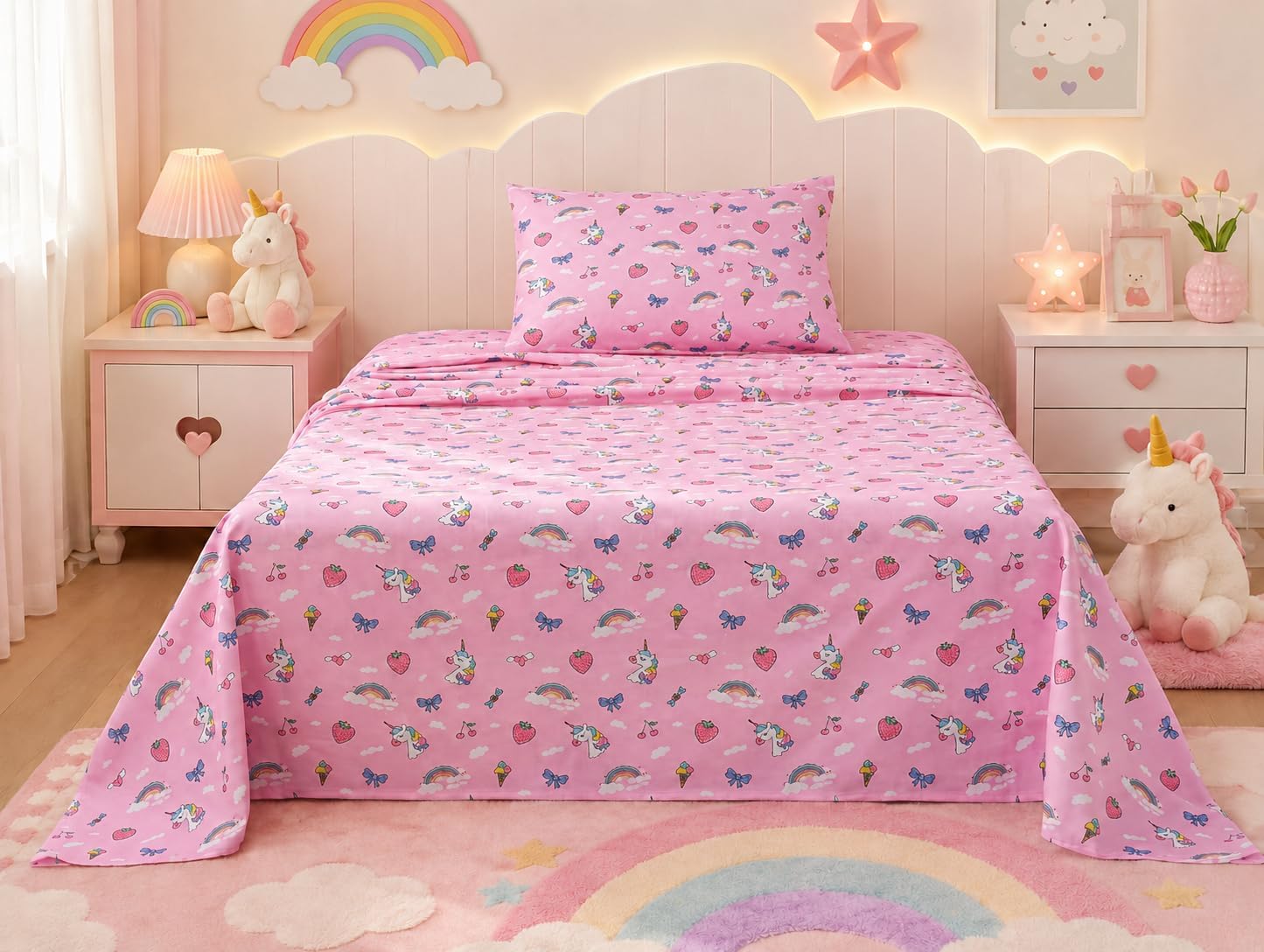 Aldernest Twin Kids Printed Cotton Sheet Set, 100% Cotton, 16" Deep, 3-Piece