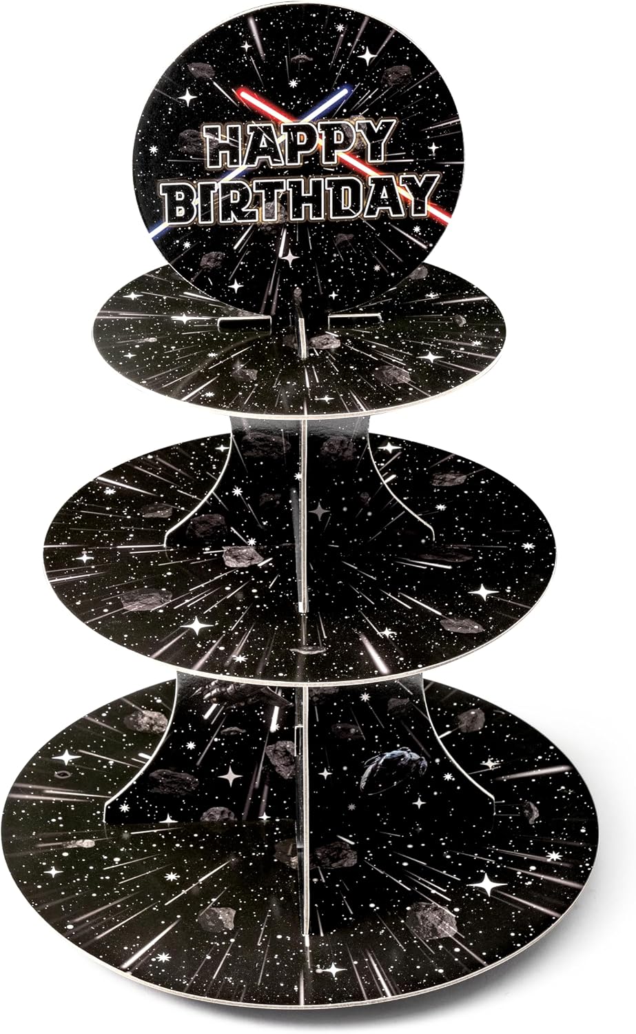 Aldernest Galaxy Theme Cupcake Stand - 3 Tier Space Birthday Decorations Dessert Holder Galaxy Party Decorations Cardboard Cake Stand Space Cupcake