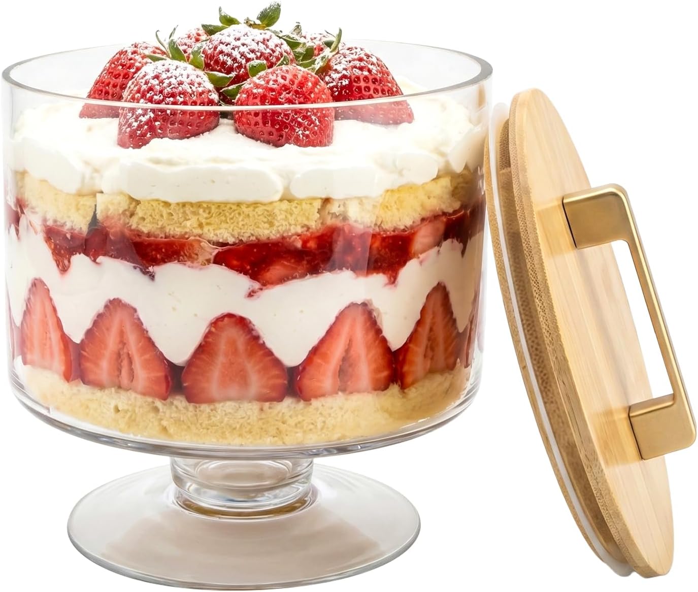Aldernest Trifle Bowl with Pedestal and Lid, 70oz - Crystal Clear Glass, Transparent