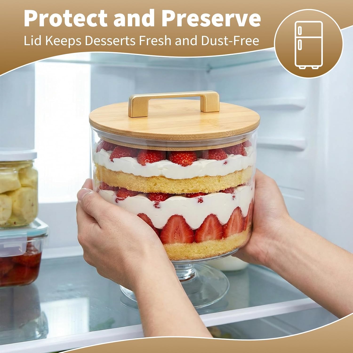 Aldernest Trifle Bowl with Pedestal and Lid, 70oz - Crystal Clear Glass, Transparent
