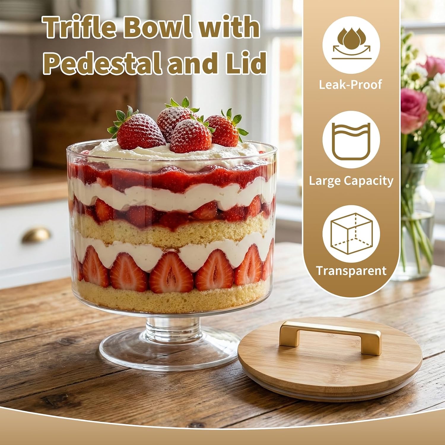 Aldernest Trifle Bowl with Pedestal and Lid, 70oz - Crystal Clear Glass, Transparent