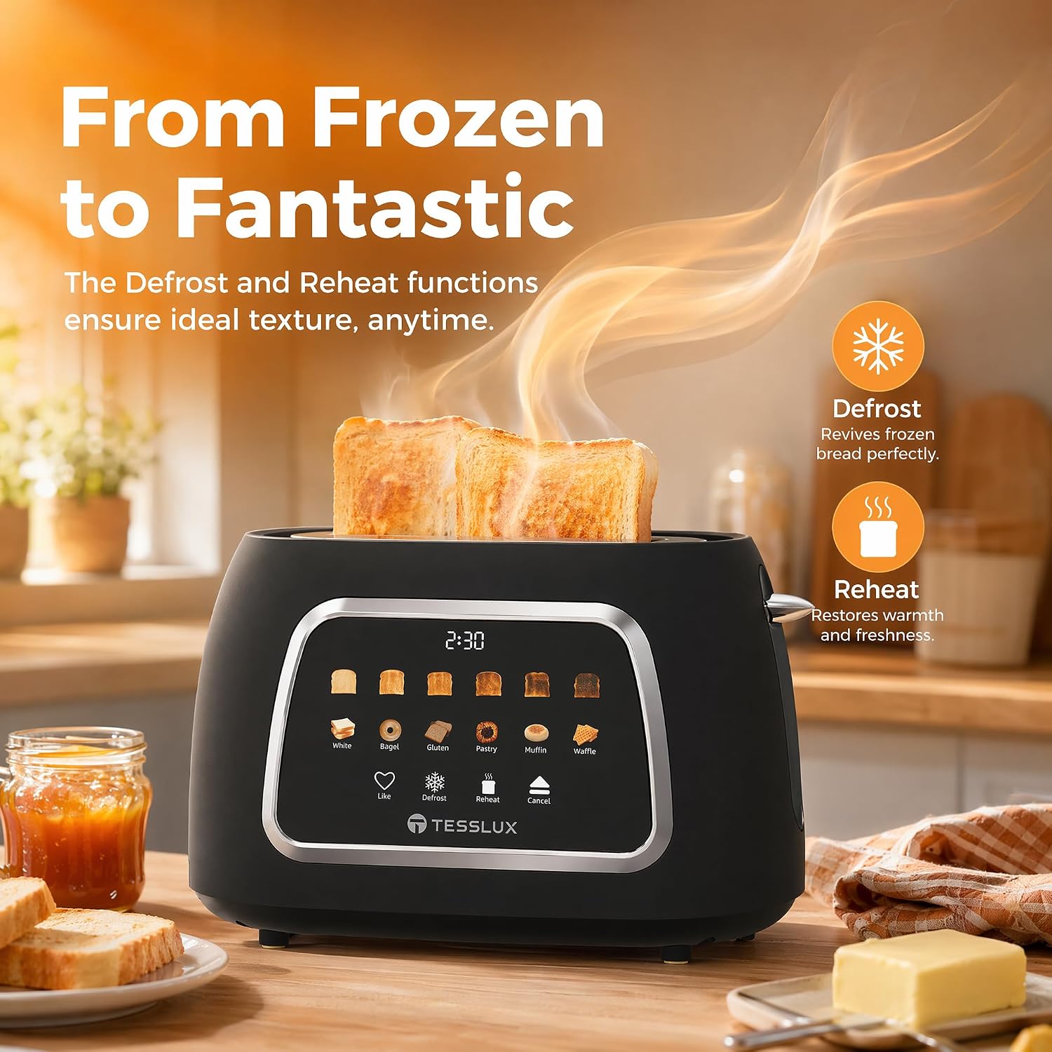 Aldernest Toaster 2 Slice, Touchscreen, 1.5" Wide Slot, Bagel, Black