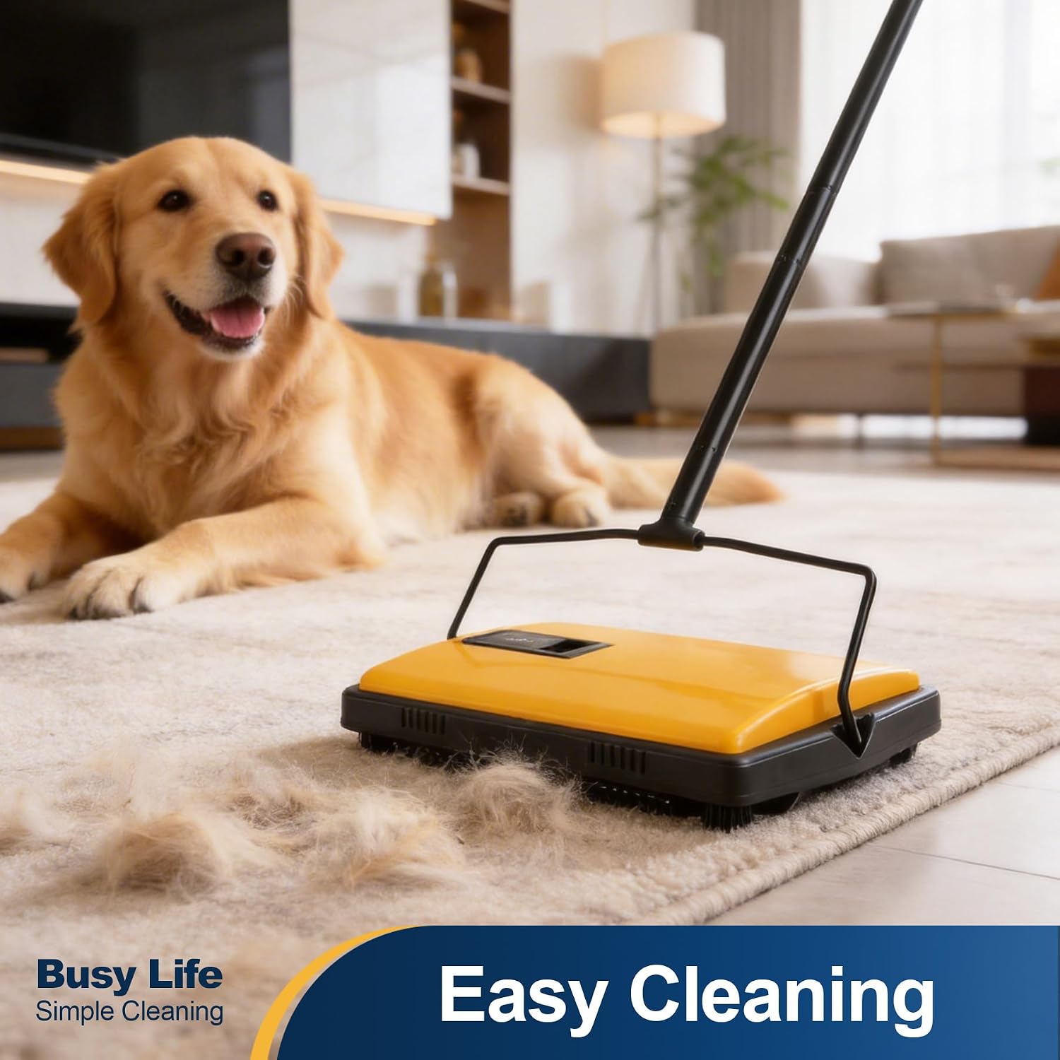 Havenrook Manual Carpet Sweeper Cleaner Household Sweeper Hand Push, Yellow