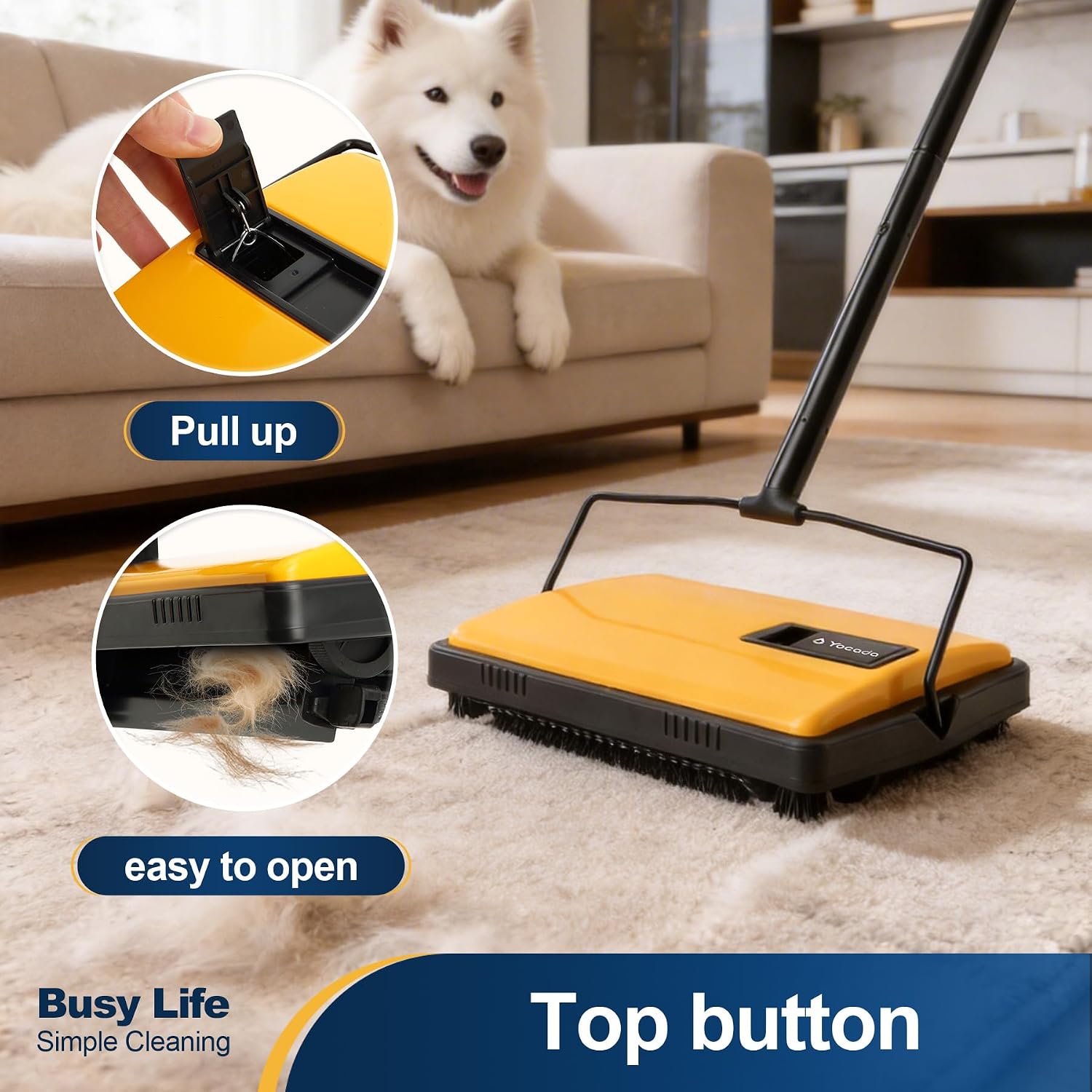 Havenrook Manual Carpet Sweeper Cleaner Household Sweeper Hand Push, Yellow