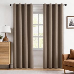 Ashenby Full Blackout Brown Linen Curtains 84 Inches Long 2 Panels