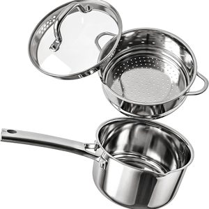 Tanglewick 2.5 QT Tri-Ply Stainless Steel Saucepan, Steamer pot for cooking, 4.1 pounds, Silver