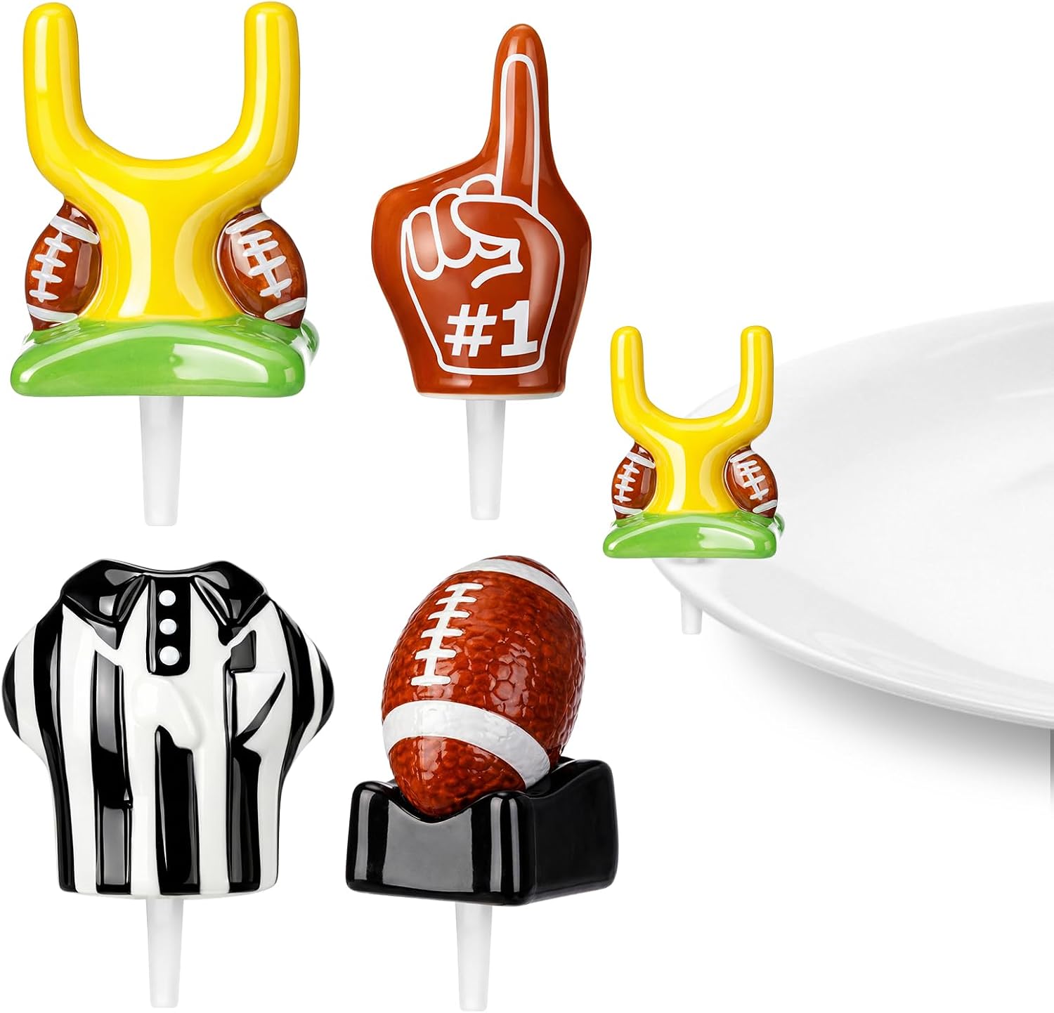 Brackenly 4 Pcs Football Hand-Painted Ceramic Plate Accent Decorations