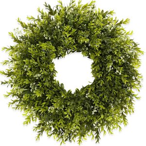 Tanglewick 28'' Large Boxwood Wreath for Front Door Porch Window Artificial Boxwood Leaves with White Seed Greenery Outdoor Indoor Wreath for Home