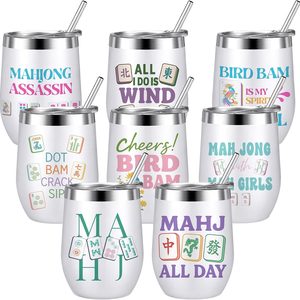 Ashenby 8 Pcs Mahjong Tumbler with Lid 12oz Stainless Steel Cups, 12 oz/ 355 ml
