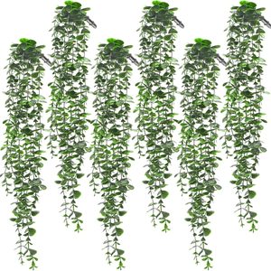 Ashenby 6 Pack Artificial Eucalyptus Hanging Plants 21.65 in Trailing Vine, 1.1 pounds, Green