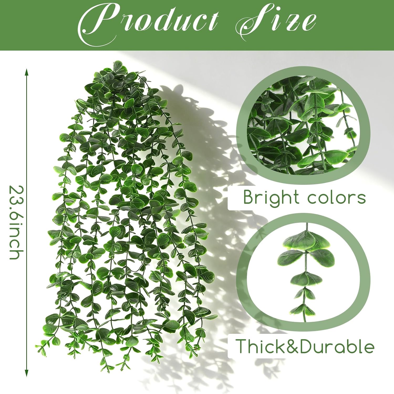 Ashenby 6 Pack Artificial Eucalyptus Hanging Plants 21.65 in Trailing Vine, 1.1 pounds, Green