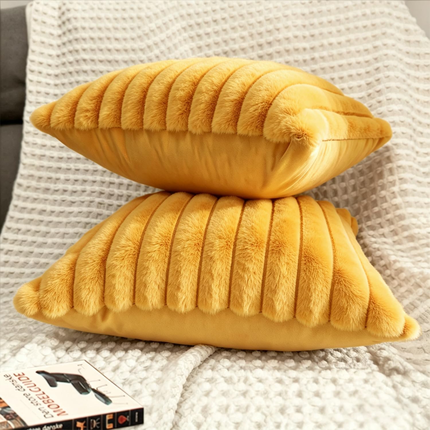 Aldernest 2 Pack 26x26 Pillow Cover Velvet Pillow Covers, Mustard Yellow
