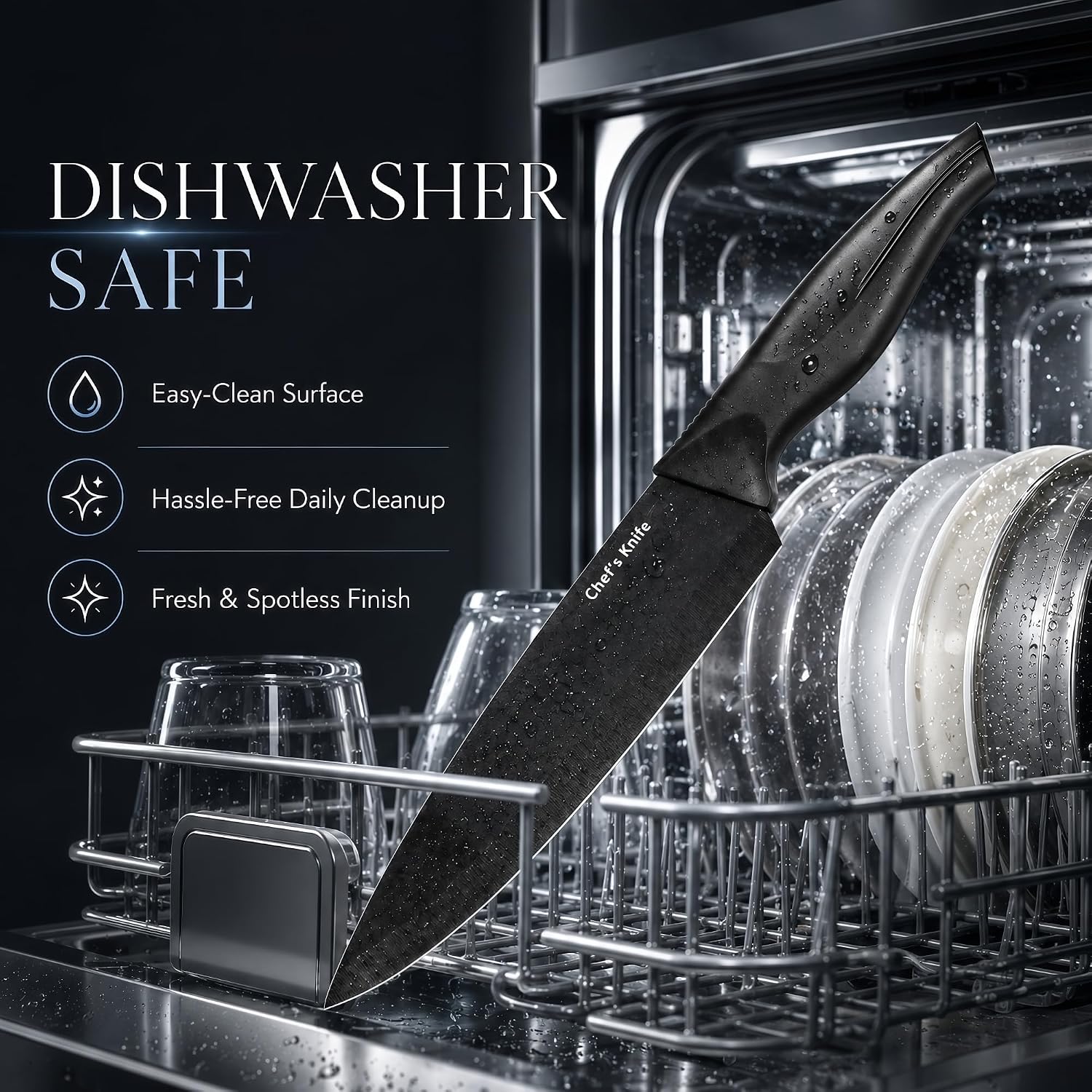 Ashenby 14-Piece Black Kitchen Knife Block Set with Built-In Sharpener, 4.4 pounds