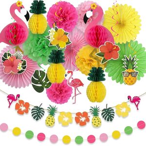 Barleyfield Tropical Party Decorations, Flamingo Hawaiian Luau Decor Kit, 10 inches, 12 inches, Red, Green, Yellow, 21 Count