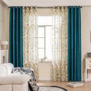 Aldernest Mix and Match Curtains 4 Panels Set - 2 Pieces Floral Print Sheer Curtains and 2 Pieces Velvet Curtains for Bedroom Living Room Grommet