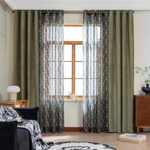 Aldernest Mix and Match Curtains 4 Panels Set - 2 Pieces Floral Print Sheer Curtains and 2 Pieces Velvet Curtains for Bedroom Living Room Grommet