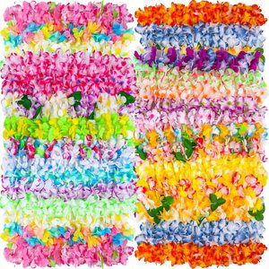 Ashenby 100 Counts Hawaiian Leis Bulk for Luau Party Decorations Colorful Tropical Flower Leis for Adults Hawaiian Beach Luau Party Favors Decorations